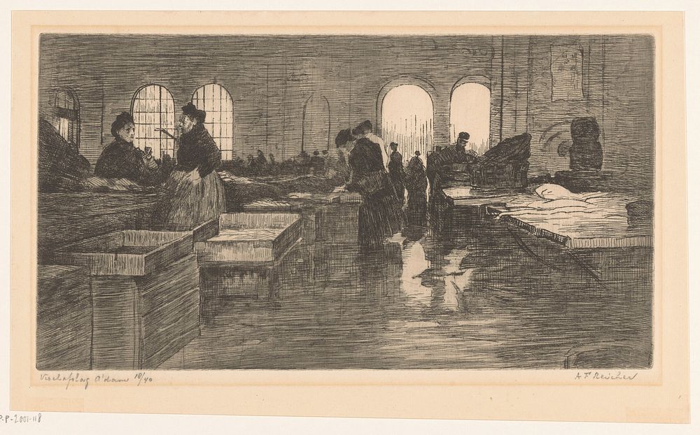 Interieur van de Vismarkt op de Nieuwmarkt in Amsterdam (1868 - 1938) by Albrecht Felix Reicher
