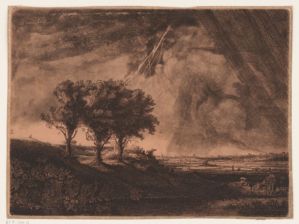 Drie bomen met bliksemschicht (1750 - 1810) by William Baillie and Rembrandt van Rijn