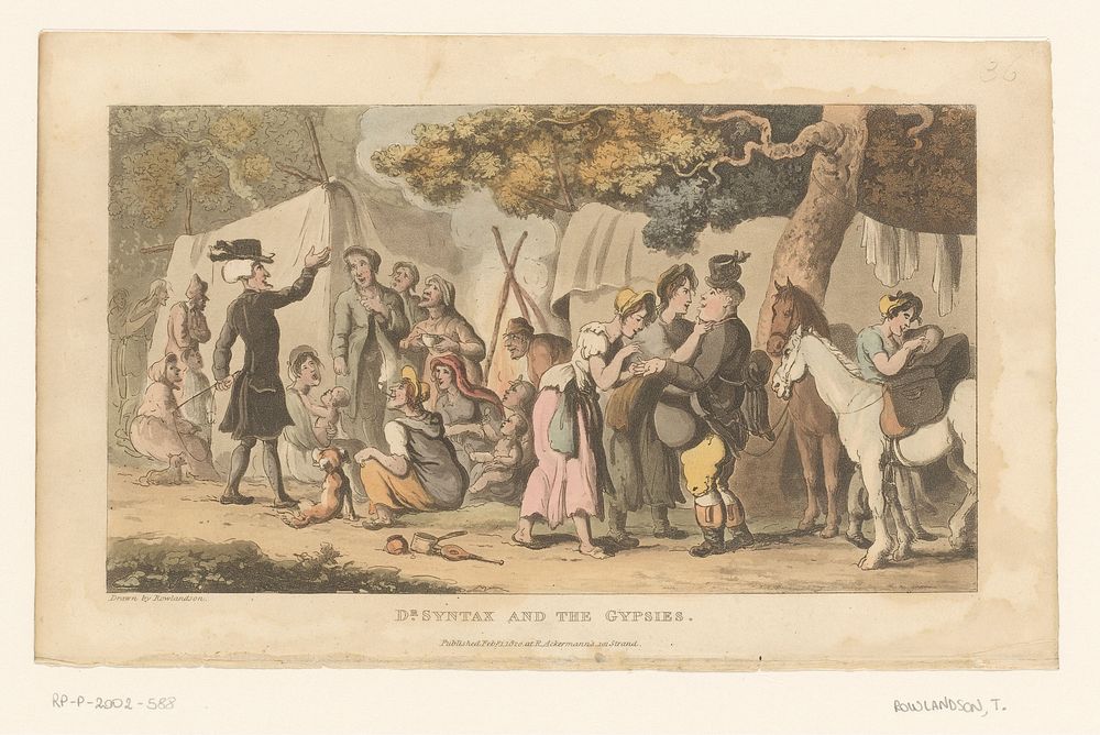 Doctor Syntax in een Romakamp (1820) by Thomas Rowlandson, Thomas Rowlandson and Rudolph Ackermann