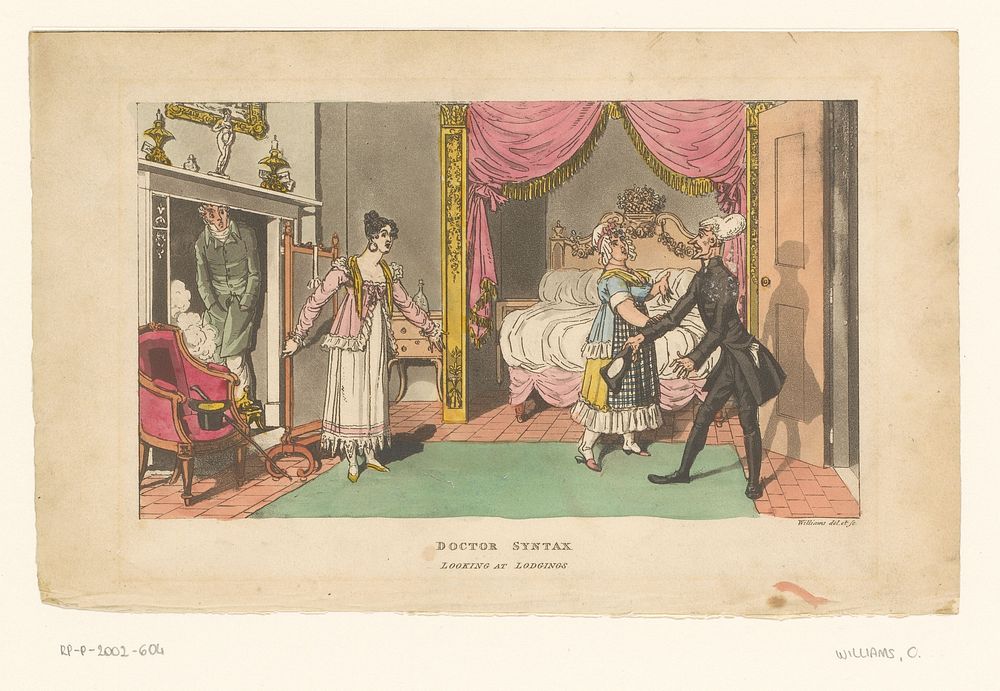 Doctor Syntax kijkt rond in een kamer (1820) by Charles Williams, Charles Williams and W Wright uitgever