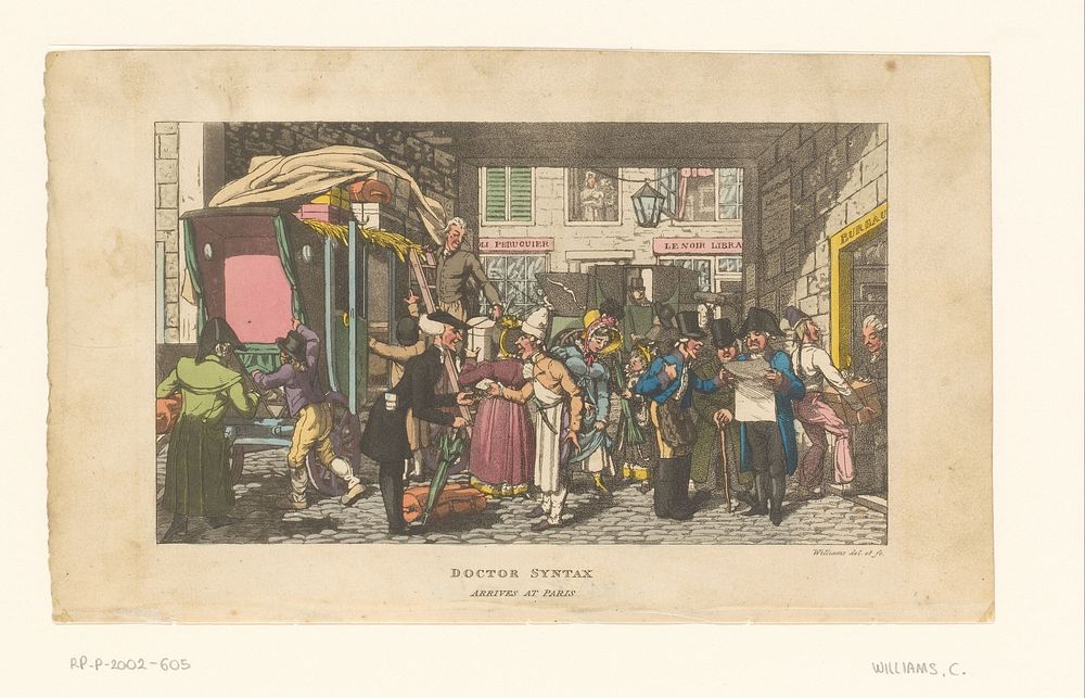 Doctor Syntax arriveert met een koets in Parijs (1820) by Charles Williams, Charles Williams and W Wright uitgever