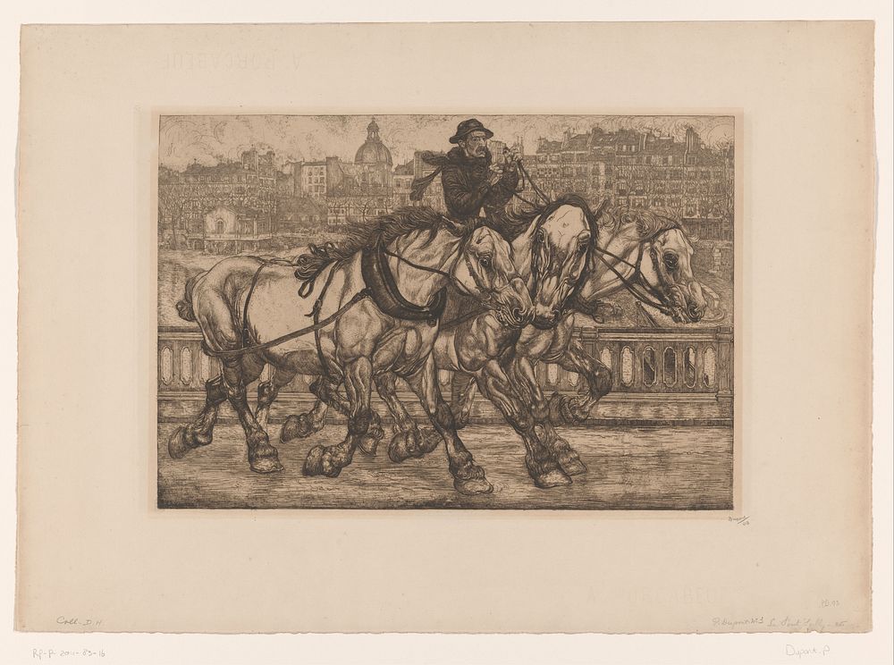 Paarden op de Pont Sully in Parijs (1903) by Pieter Dupont and Edmond Sagot