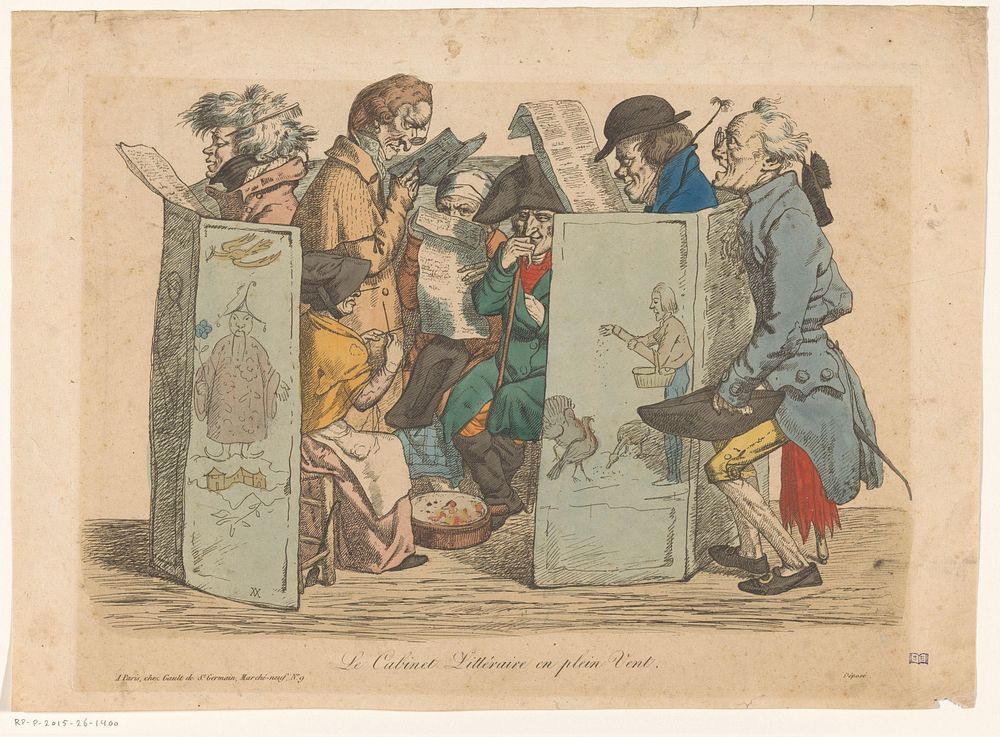Kranten lezend gezelschap in de buitenlucht (1818) by Adrien Victor Auger and Pierre Marie Gault de Saint Germain