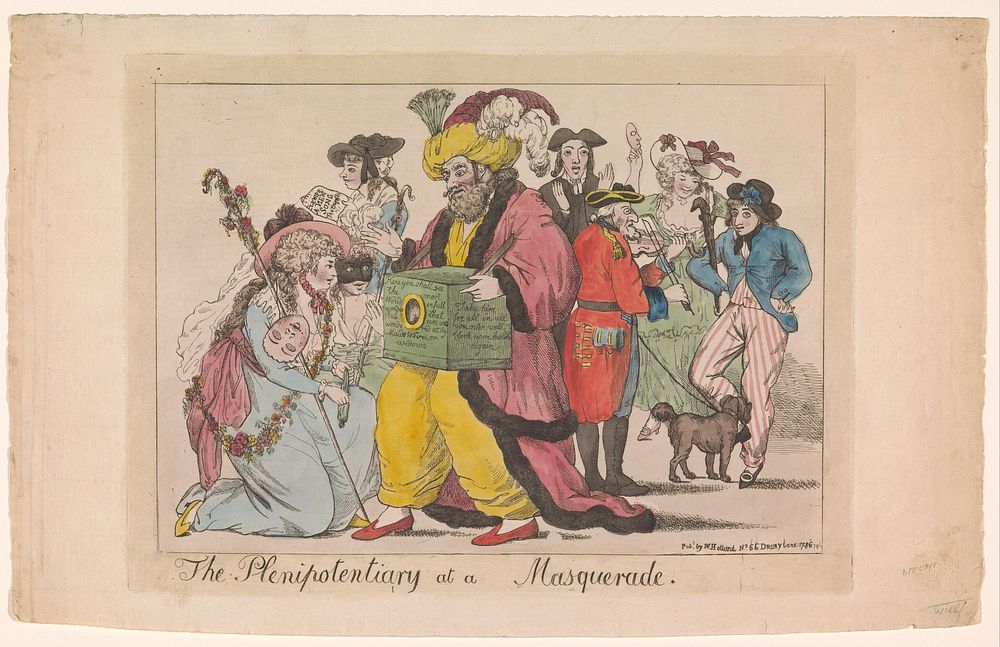 Man met een kijkkast op een gemaskerd bal (1786) by Isaac Cruikshank and William Holland