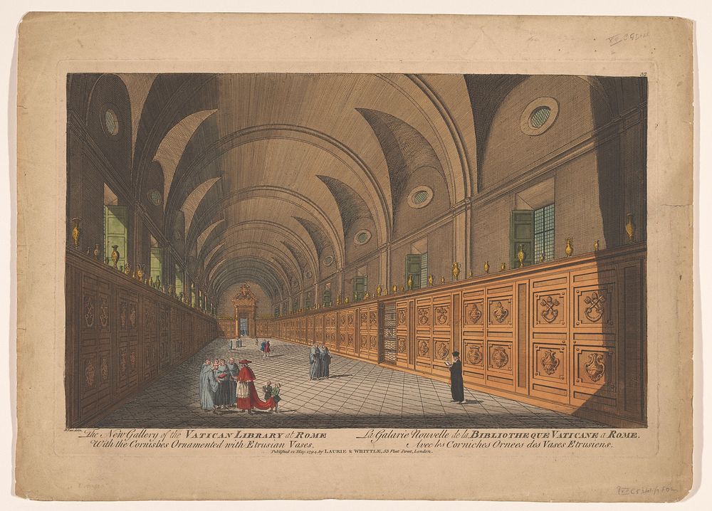 Galerij in de Vaticaanse Bibliotheek (1794) by anonymous, Giuseppe Vasi and Laurie and Whittle