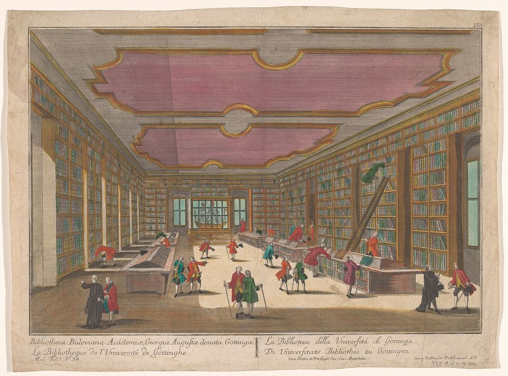 Gezicht op de bibliotheek van de Universiteit van Göttingen (1742 - 1801) by Georg Balthasar Probst, anonymous and Jozef II…