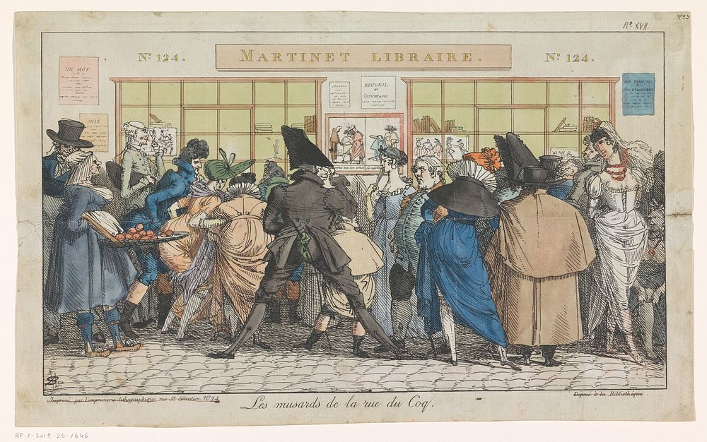 Menigte voor de etalage van uitgever Aaron Martinet in de Rue du Coq te Parijs (1803 - 1805) by Pierre Nolasque Bergeret…