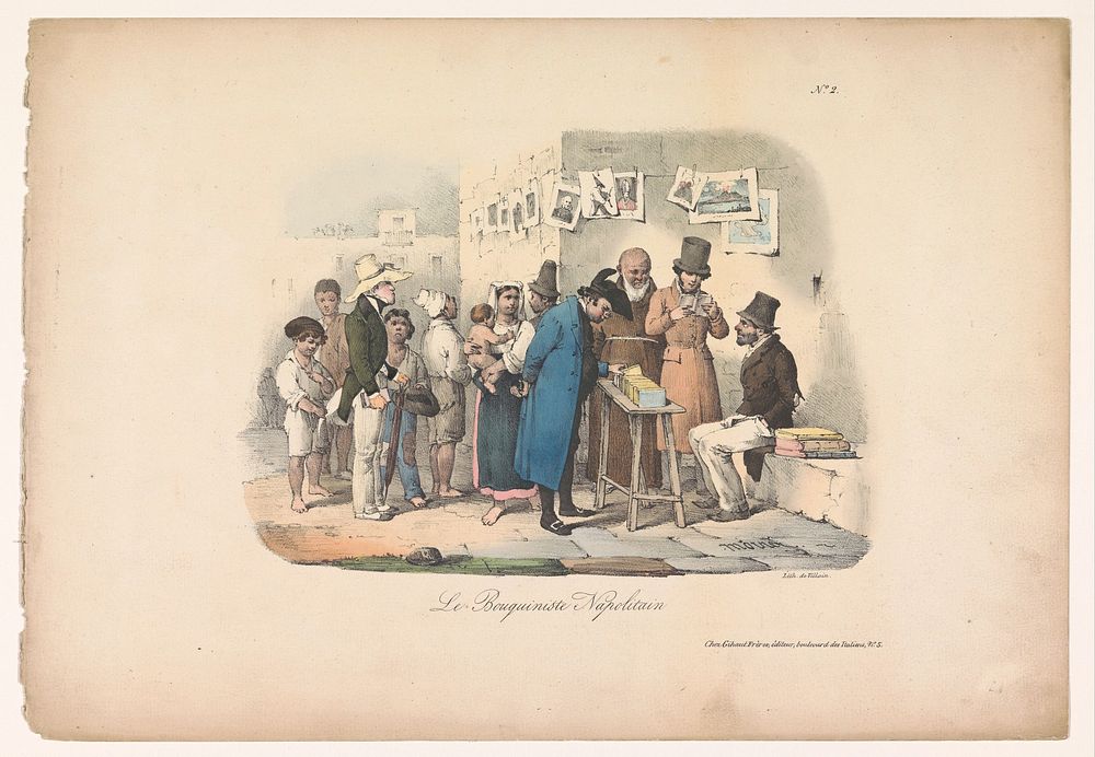 Kraam van een boekhandelaar te Napels (1828) by Carl Gustaf Hjalmar Mörner, François Jean Villain and Gihaut frères