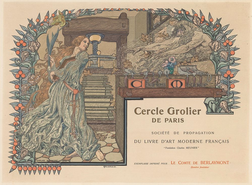 Affiche voor de Cercle Grolier de Paris (1903) by Delangle and Carlos Schwabe