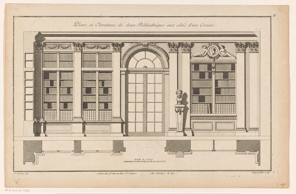 Venster en twee boekenkasten (1753 - 1782) by Pierre Claude Delagardette, Juste Nathan François Boucher, Jacques François…