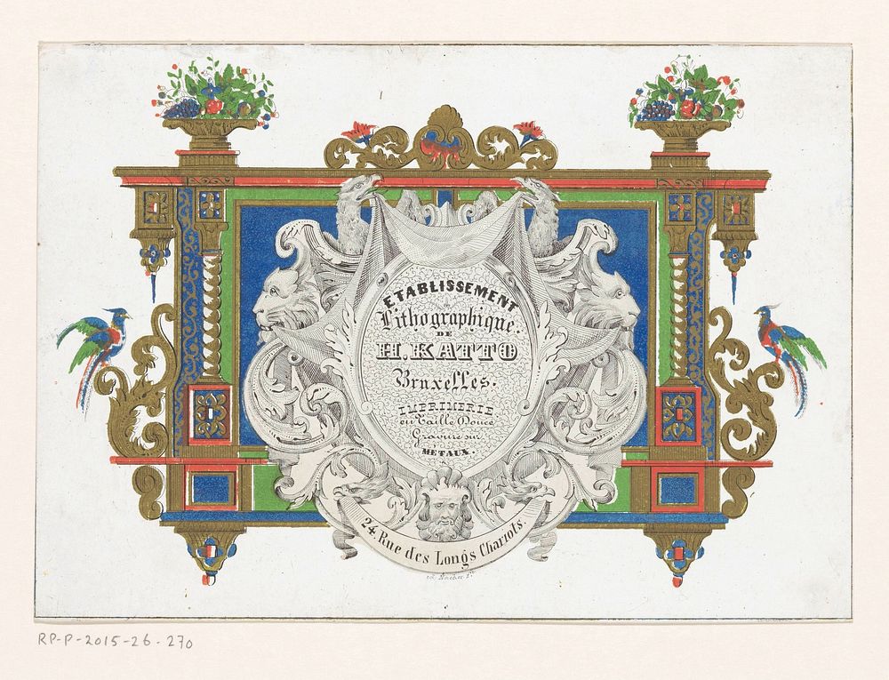 Visitekaartje van drukkerij H. Katto te Brussel (c. 1840 - c. 1875) by Ed Nacher and H Katto