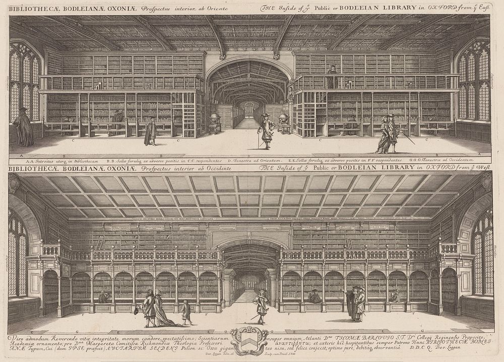 Interieur van de Bodleian Library te Oxford (1675) by David Loggan, David Loggan and Karel II koning van Engeland