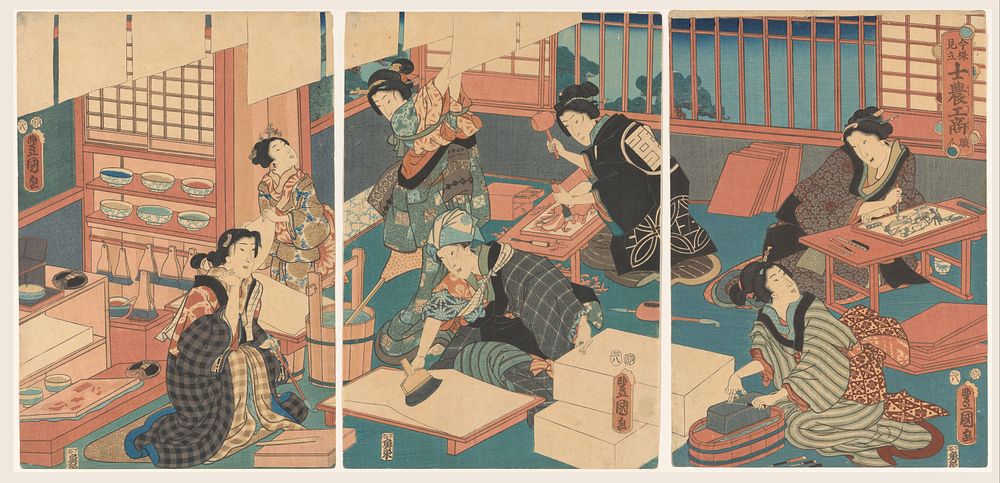 Vrouwen maken prenten (1796 - 1865) by Utagawa Kunisada I