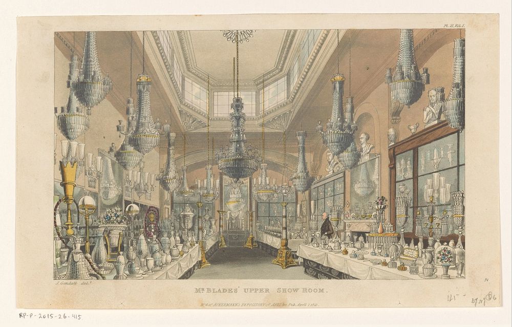 Showroom van John Blades te Londen (1823) by anonymous, John Gendall and Rudolph Ackermann