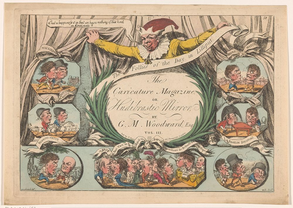 Titelprent met karikaturale figuren (1808) by Charles Williams, George Moutard Woodward and Thomas Tegg