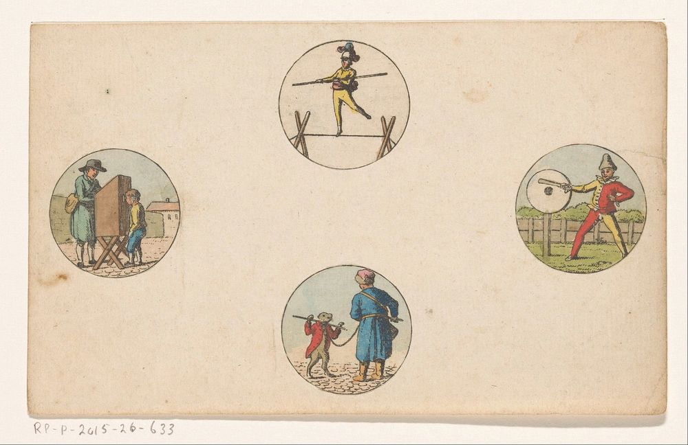 Vier voorstellingen van verschillende soorten vertier (c. 1800 - c. 1899) by anonymous