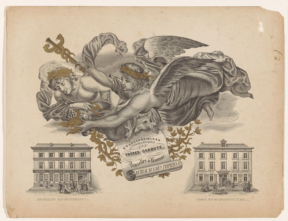 Reclamekaart voor lithografische drukkerij Frères Carbote te Brussel en Namen (c. 1825 - c. 1875) by Eug Carbote and Carbote…