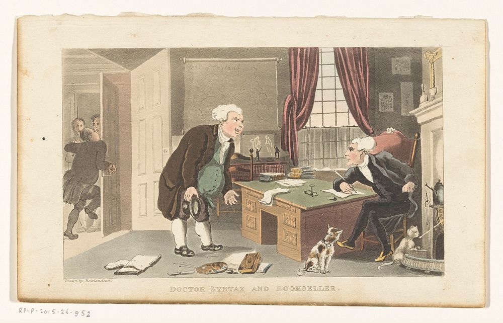 Boekhandelaar op bezoek bij Doctor Syntax (1812 - 1821) by Thomas Rowlandson, Thomas Rowlandson and Rudolph Ackermann