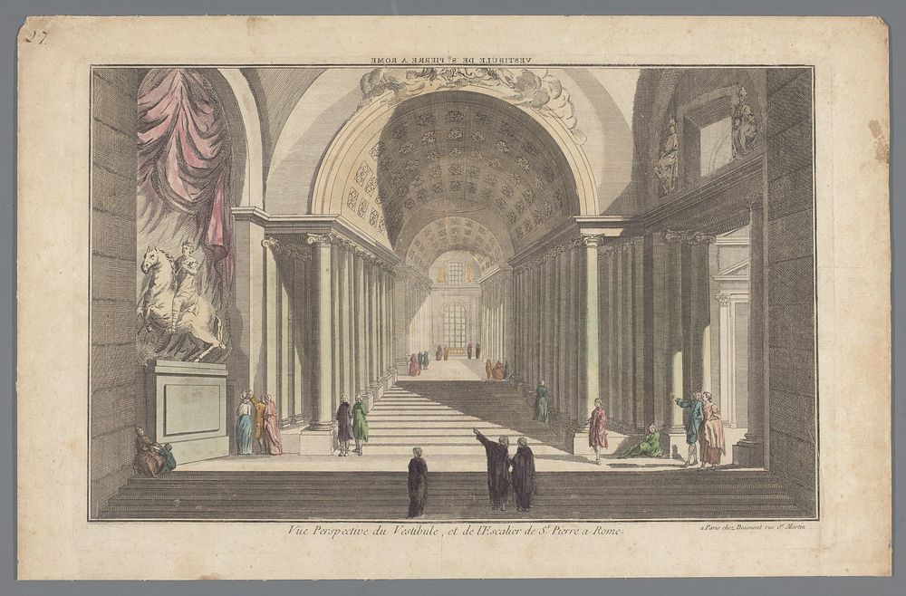 Gezicht op de vestibule en de trap van de St. Pieter te Rome (c. 1760 - c. 1800) by Daumont and anonymous