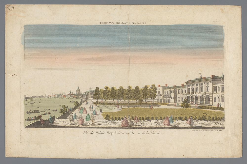 Gezicht op Somerset House van de oever van de Theems met Londen op de achtergrond (c. 1760 - c. 1800) by Daumont and…
