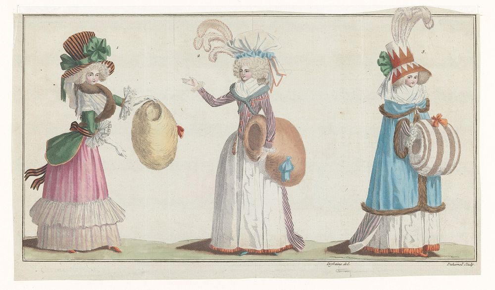 Magasin des Modes Nouvelles Françaises et Anglaises, 30 décembre 1787, 3e Année, 5e Cahier, Pl. 1,2,3 (1787) by A B Duhamel…