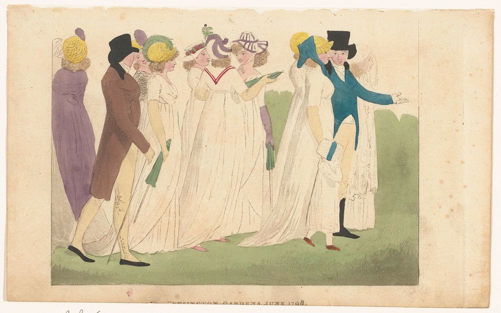 Magazine of Female Fashions of London and Paris: Kensington Gardens June 1798 (1798) by Richard Phillips