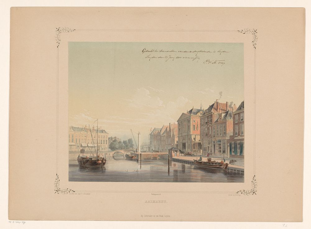 Gezicht op de Aalmarkt te Leiden (1854) by Gerardus Johannes Bos, Tieleman Cato Bruining, Pieter Willem Marinus Trap and…