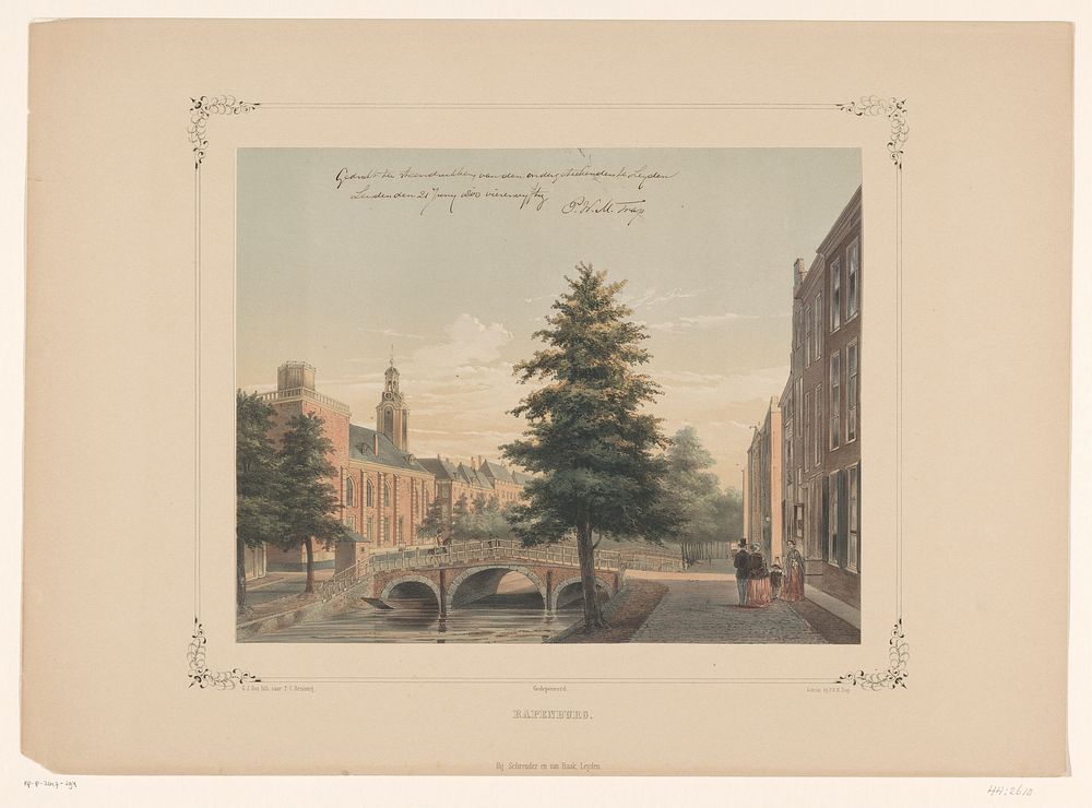 Gezicht op de Rapenburg in Leiden (1854) by Gerardus Johannes Bos, Tieleman Cato Bruining, Pieter Willem Marinus Trap and…