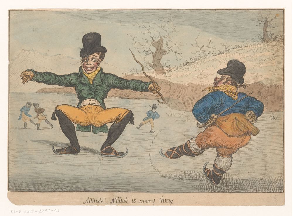 Spotprent met twee schaatsers (1805 - 1807) by anonymous and James Gillray