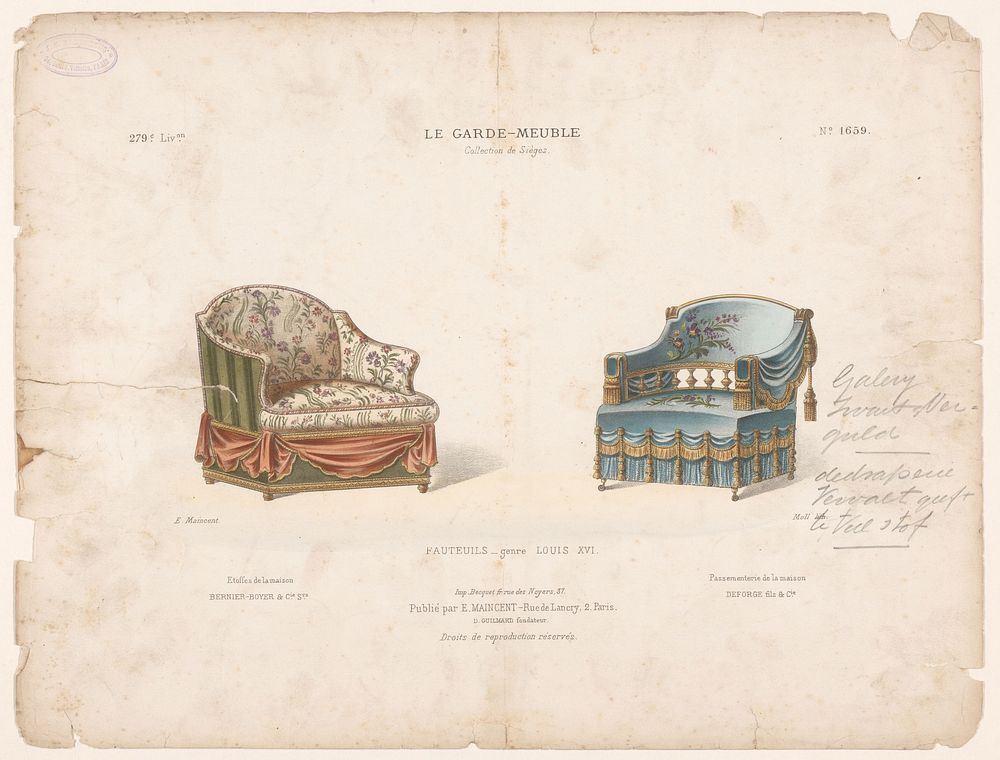 Twee fauteuils (1885 - 1895) by Moll, Becquet frères, Eugène Maincent and Désiré Guilmard