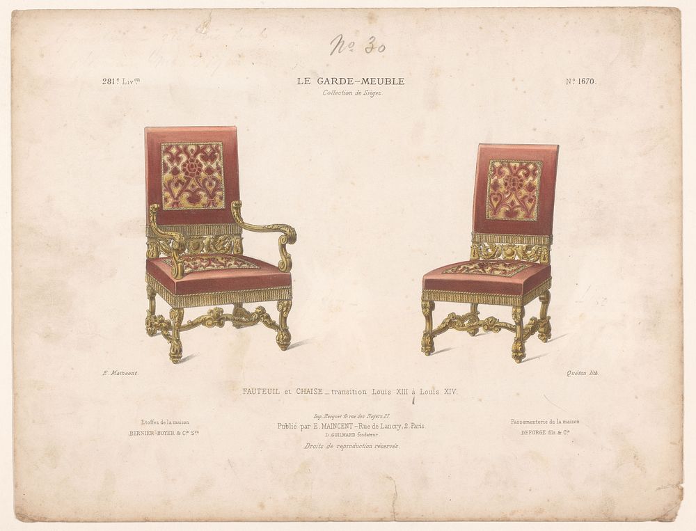 Fauteuil en stoel (1885 - 1895) by Quéton, Becquet frères, Eugène Maincent and Désiré Guilmard
