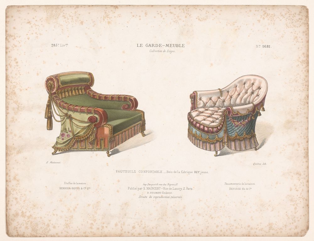 Twee fauteuils (1885 - 1895) by Quéton, Becquet frères, Eugène Maincent and Désiré Guilmard