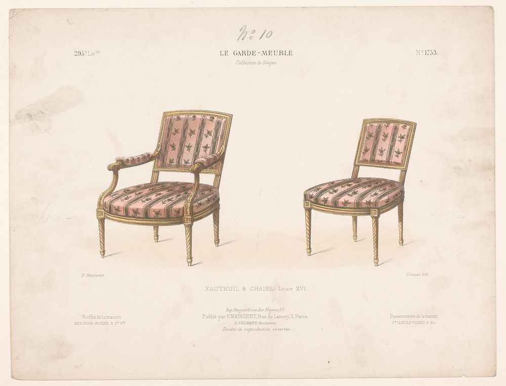 Fauteuil en stoel (1885 - 1895) by Chanat, Becquet frères, Eugène Maincent and Désiré Guilmard