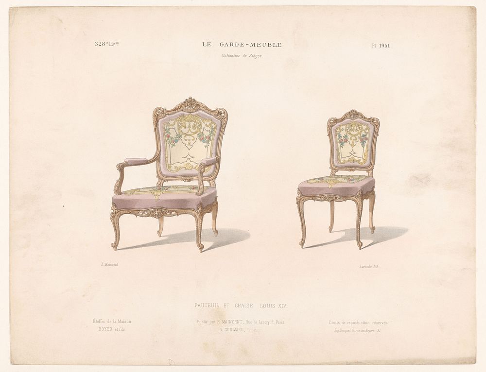 Fauteuil en stoel (1885 - 1895) by Léon Laroche, Becquet frères, Eugène Maincent and Désiré Guilmard