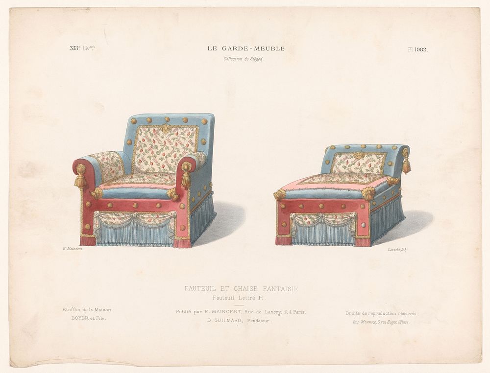 Fauteuil en stoel (1885 - 1895) by Léon Laroche, Monrocq, Eugène Maincent and Désiré Guilmard