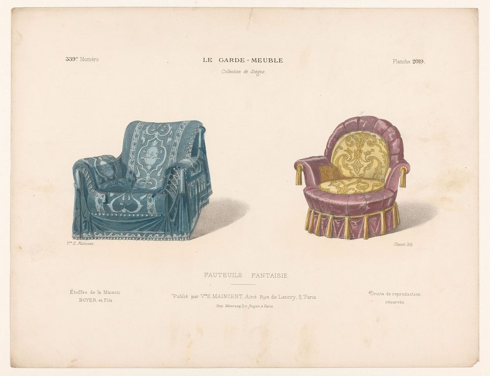 Twee fauteuils (1895 - 1935) by Chanat, Monrocq and weduwe Eugène Maincent
