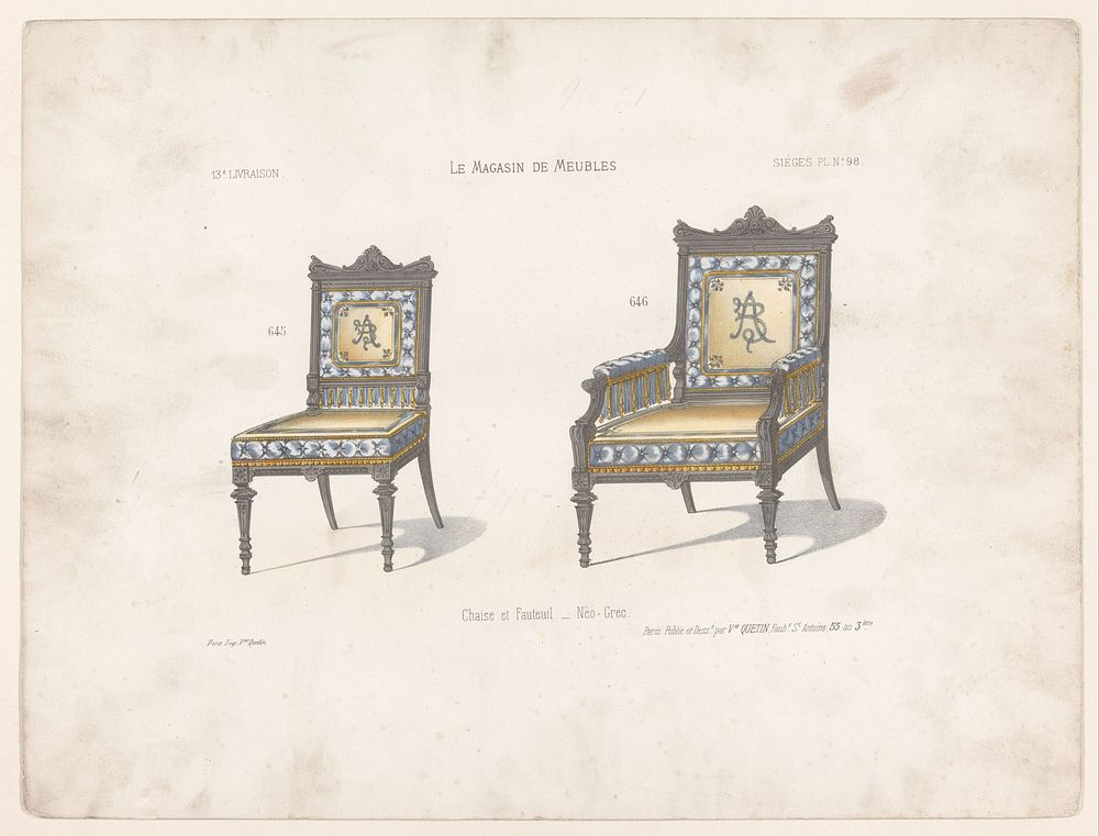 Stoel en fauteuil (1832 - 1877) by anonymous, Victor Joseph Quétin, Victor Joseph Quétin and Victor Joseph Quétin