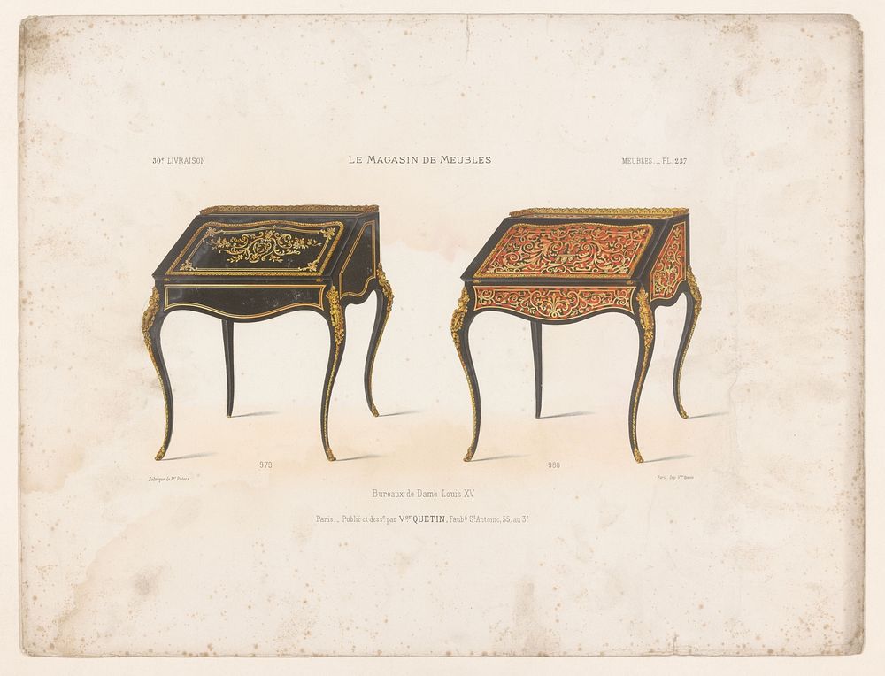 Twee bureaus (1832 - 1877) by anonymous, Victor Joseph Quétin, Victor Joseph Quétin and Victor Joseph Quétin
