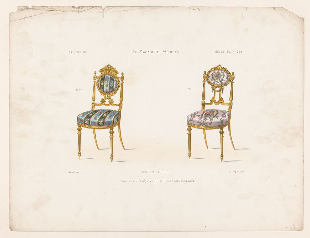 Twee stoelen (1832 - 1877) by anonymous, Victor Joseph Quétin, Victor Joseph Quétin and Victor Joseph Quétin
