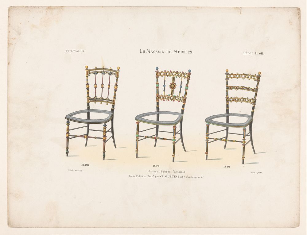 Drie stoelen (1878 - in or after 1904) by anonymous, Victor Léon Michel Quétin, Victor Léon Michel Quétin and Victor Léon…