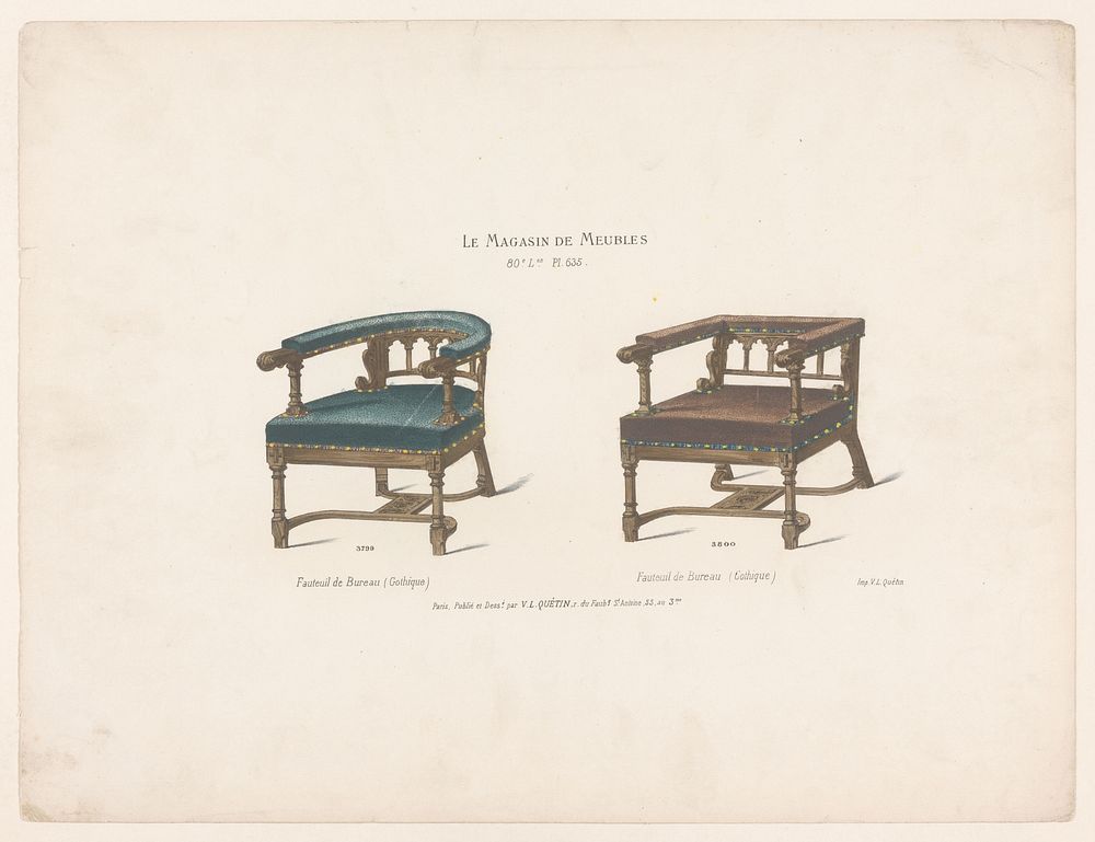 Twee bureaustoelen (1878 - in or after 1904) by anonymous, Victor Léon Michel Quétin, Victor Léon Michel Quétin and Victor…