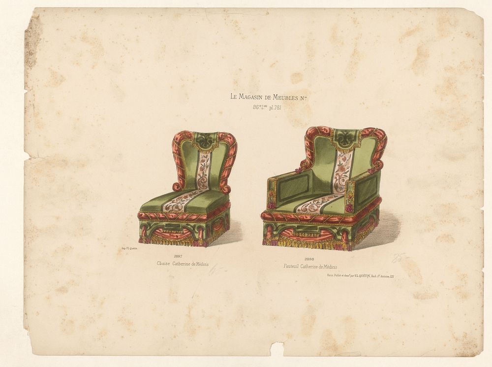 Stoel en fauteuil (1878 - in or after 1904) by anonymous, Victor Léon Michel Quétin, Victor Léon Michel Quétin and Victor…