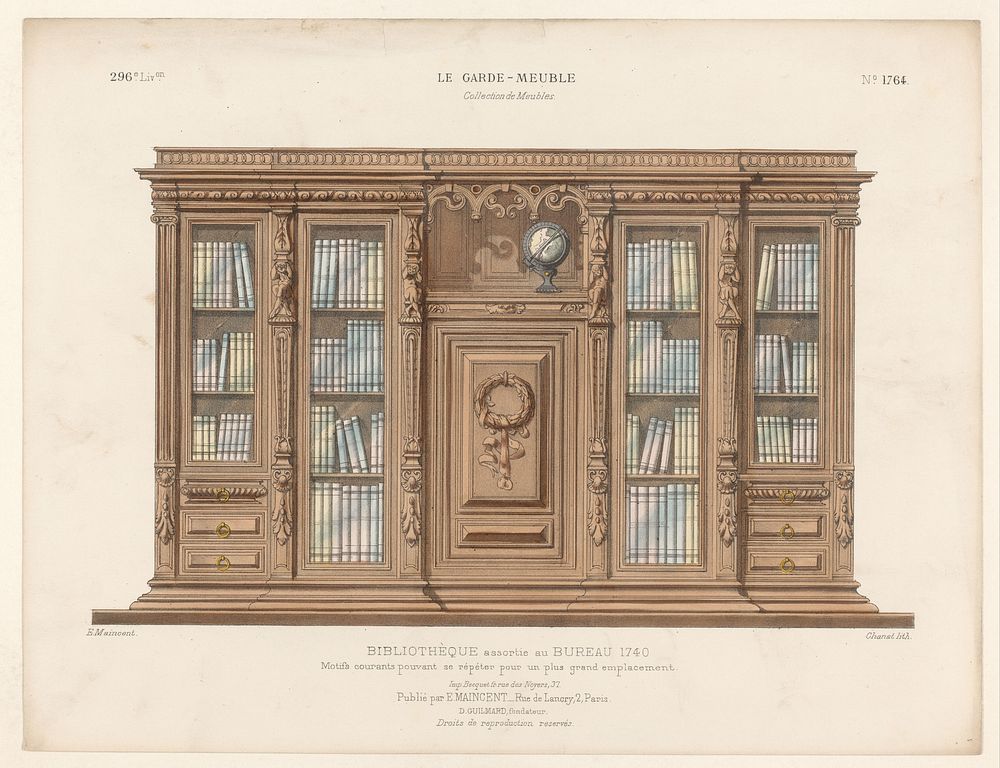 Boekenkast (1885 - 1895) by Chanat, Becquet frères, Eugène Maincent and Désiré Guilmard