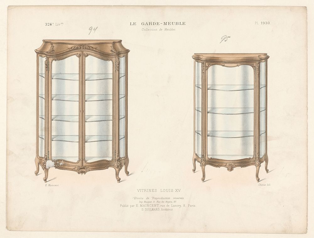 Twee vitrinekasten (1885 - 1895) by Chanat, Becquet frères, Eugène Maincent and Désiré Guilmard