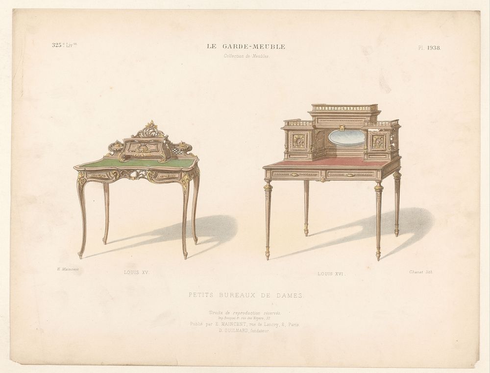 Twee bureaus (1885 - 1895) by Chanat, Becquet frères, Eugène Maincent and Désiré Guilmard