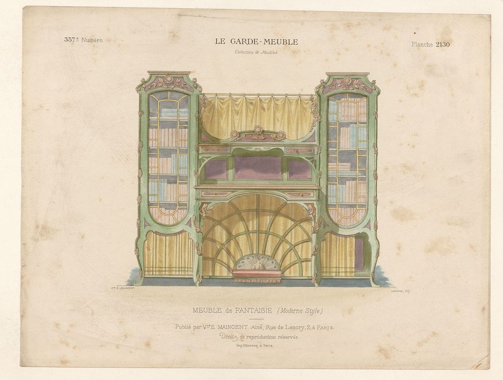 Meubel met boekenkast en bureau (1895 - 1935) by Léon Laroche, Monrocq and weduwe Eugène Maincent