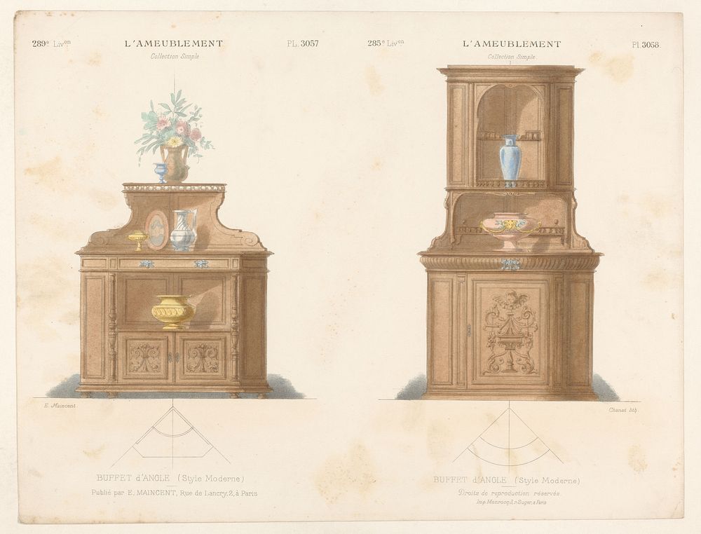 Twee hoekkasten (1885 - 1895) by Chanat, Monrocq and Eugène Maincent