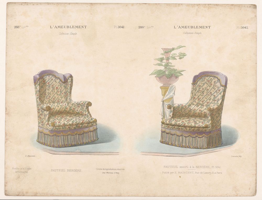 Twee fauteuils (1885 - 1895) by Léon Laroche, Monrocq and Eugène Maincent
