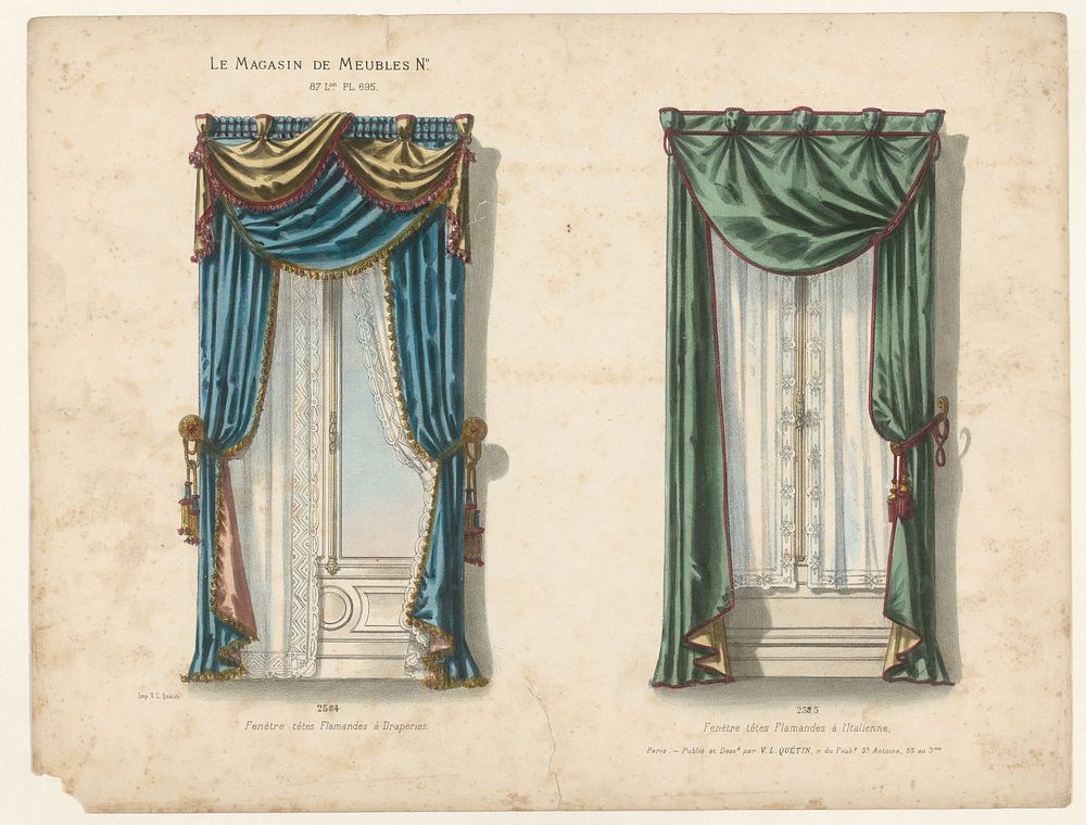 Twee vensters met gordijnen (1878 - in or after 1904) by anonymous, Victor Léon Michel Quétin and Victor Léon Michel Quétin