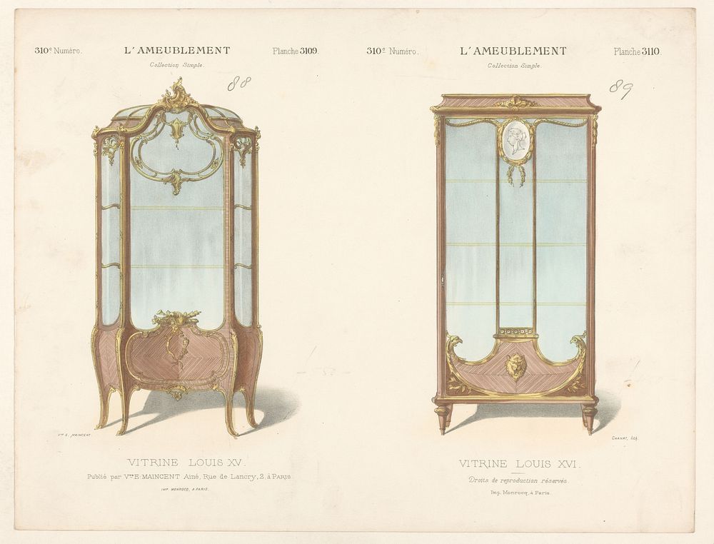 Twee vitrinekasten (1895) by Chanat, Monrocq and weduwe Eugène Maincent
